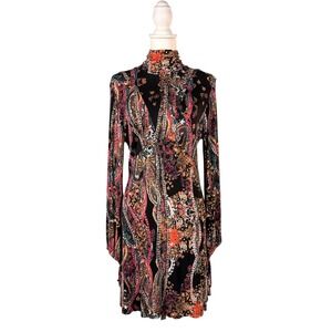Free People All Dolled Up Dress Women's M Long Sleeve Mini Open Back Hippie Boho